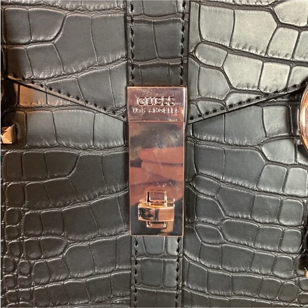 Guess Asher croc embossed black satchel handbag New with tag